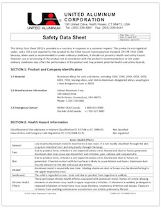 United Aluminum Safety Data Sheet